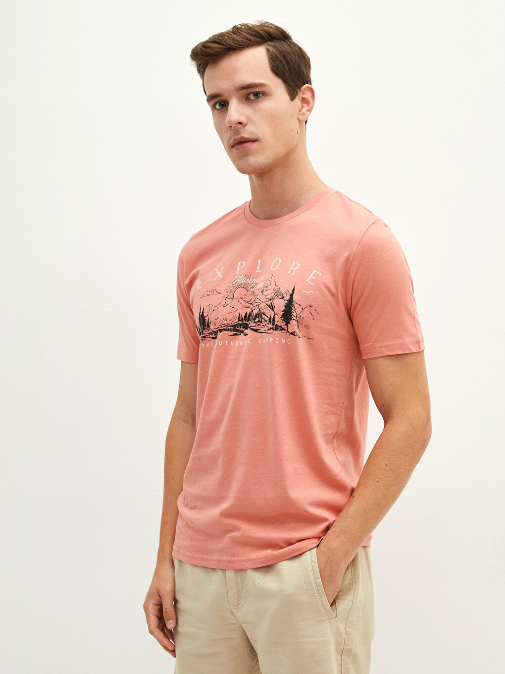 Crew Neck Short Sleeve Printed Combed Cotton Men's T-shirt-3