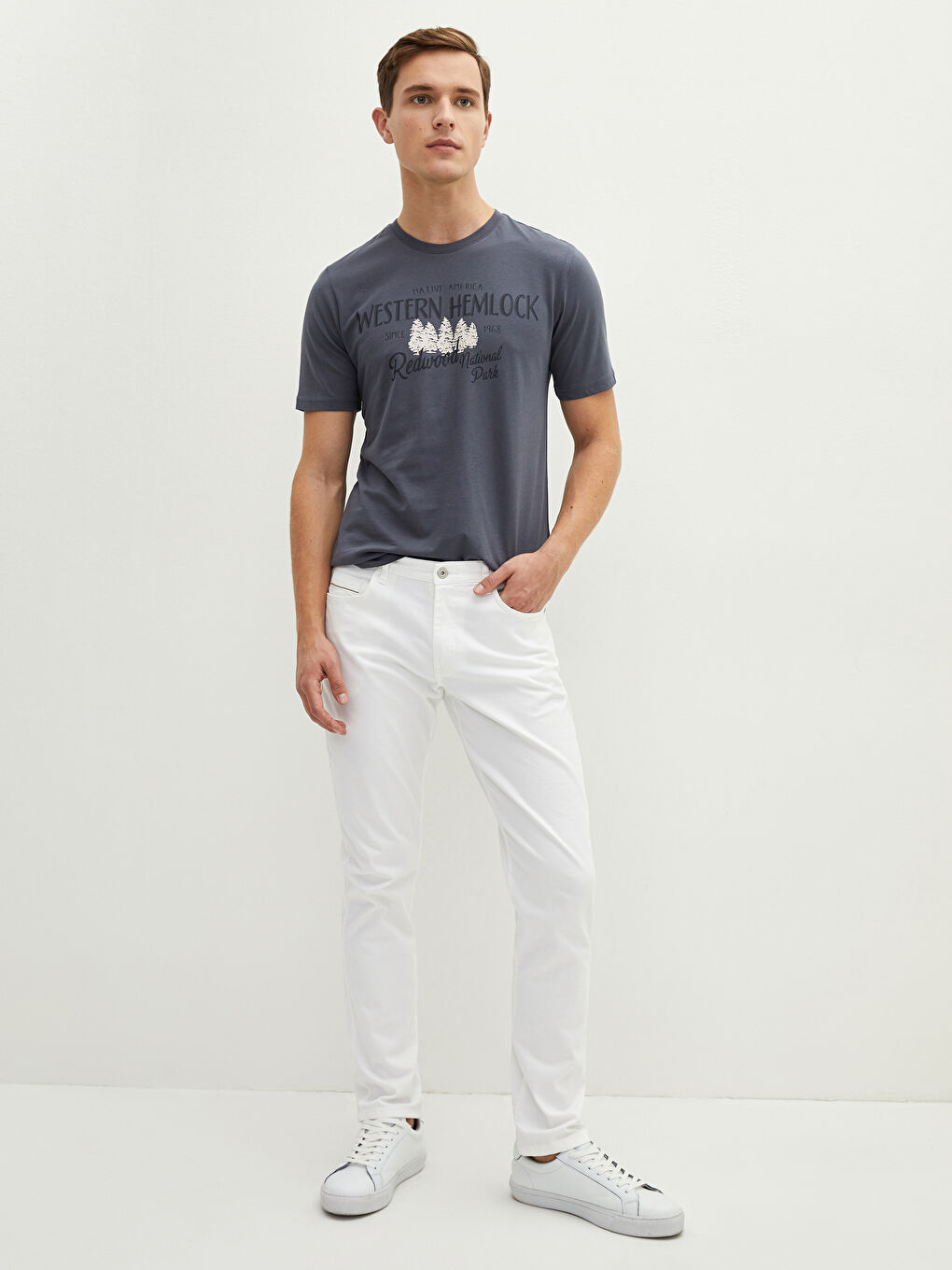 Antrasit Bisiklet Yaka Kısa Kollu Baskılı Penye Erkek Tişört-2