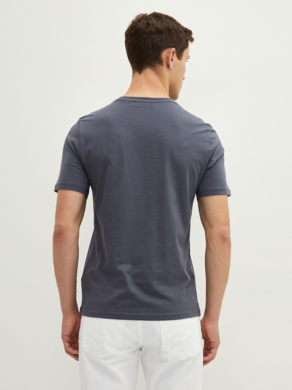 Antrasit Bisiklet Yaka Kısa Kollu Baskılı Penye Erkek Tişört-3