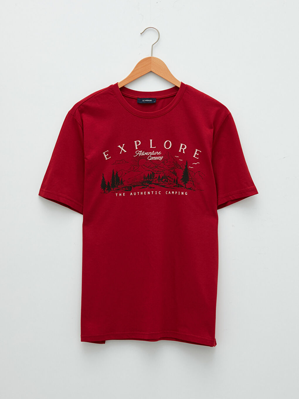 Kırmızı Bisiklet Yaka Kısa Kollu Baskılı Penye Erkek Tişört-5