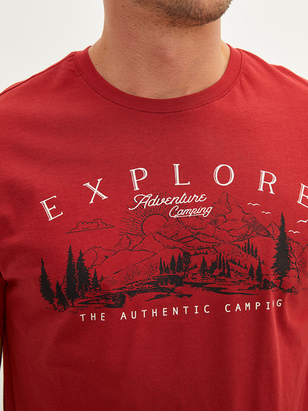 Kırmızı Bisiklet Yaka Kısa Kollu Baskılı Penye Erkek Tişört-2