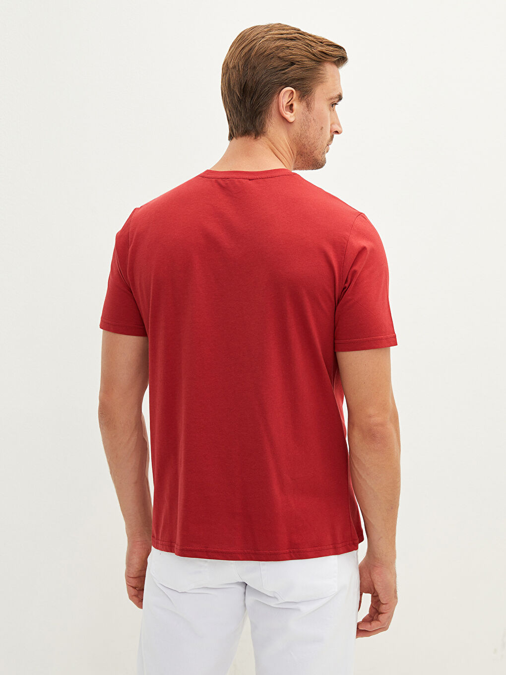 Kırmızı Bisiklet Yaka Kısa Kollu Baskılı Penye Erkek Tişört-4