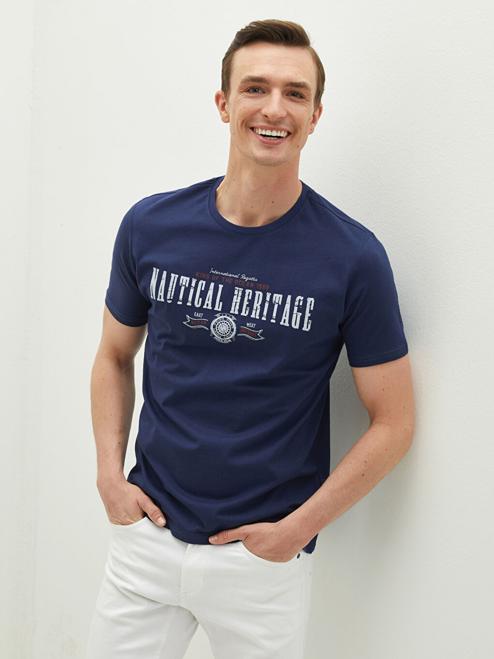 Футболка Мужская с Круглым Вырезом, Коротким Рукавом, С Принтом, Из Гребенного Хлопка