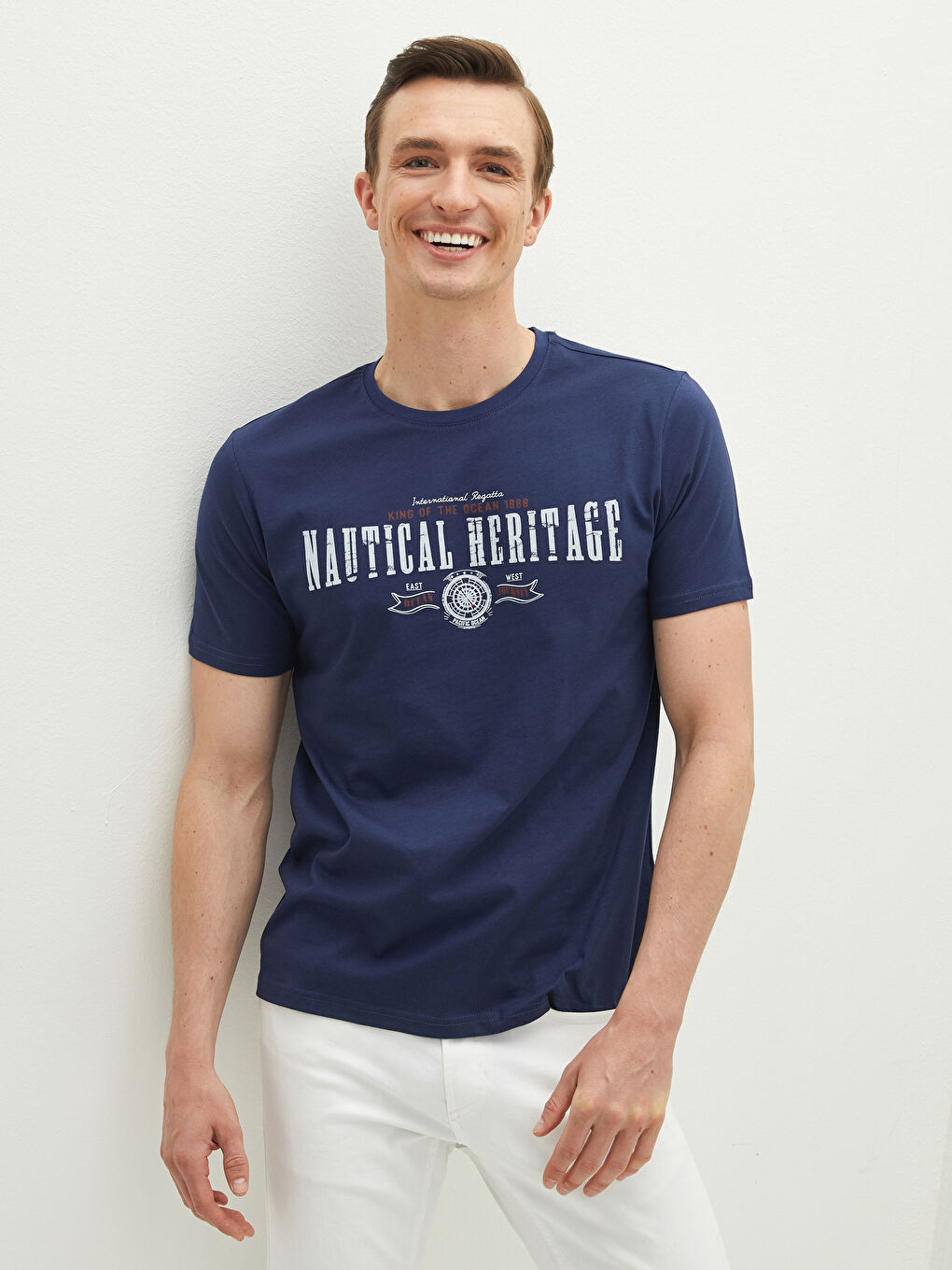 Футболка Мужская с Круглым Вырезом, Коротким Рукавом, С Принтом, Из Гребенного Хлопка-1