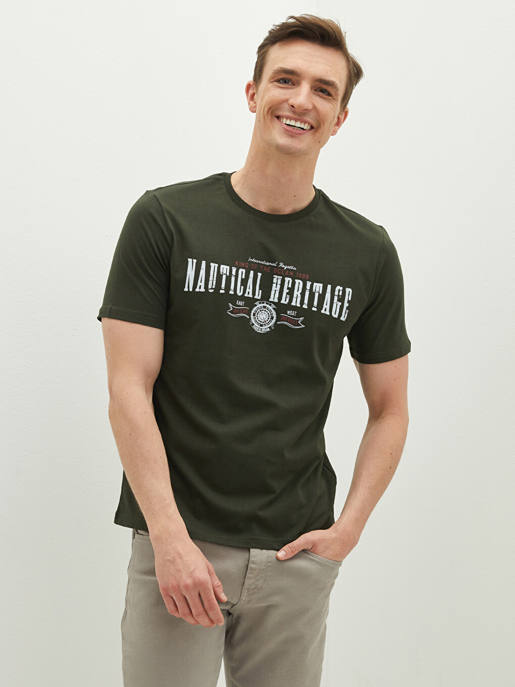 Crew Neck Short Sleeve Printed Combed Cotton Men's T-shirt