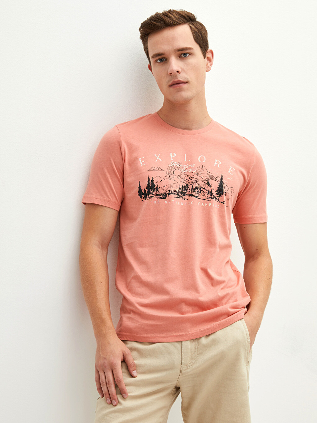 Crew Neck Short Sleeve Printed Combed Cotton Men's T-shirt