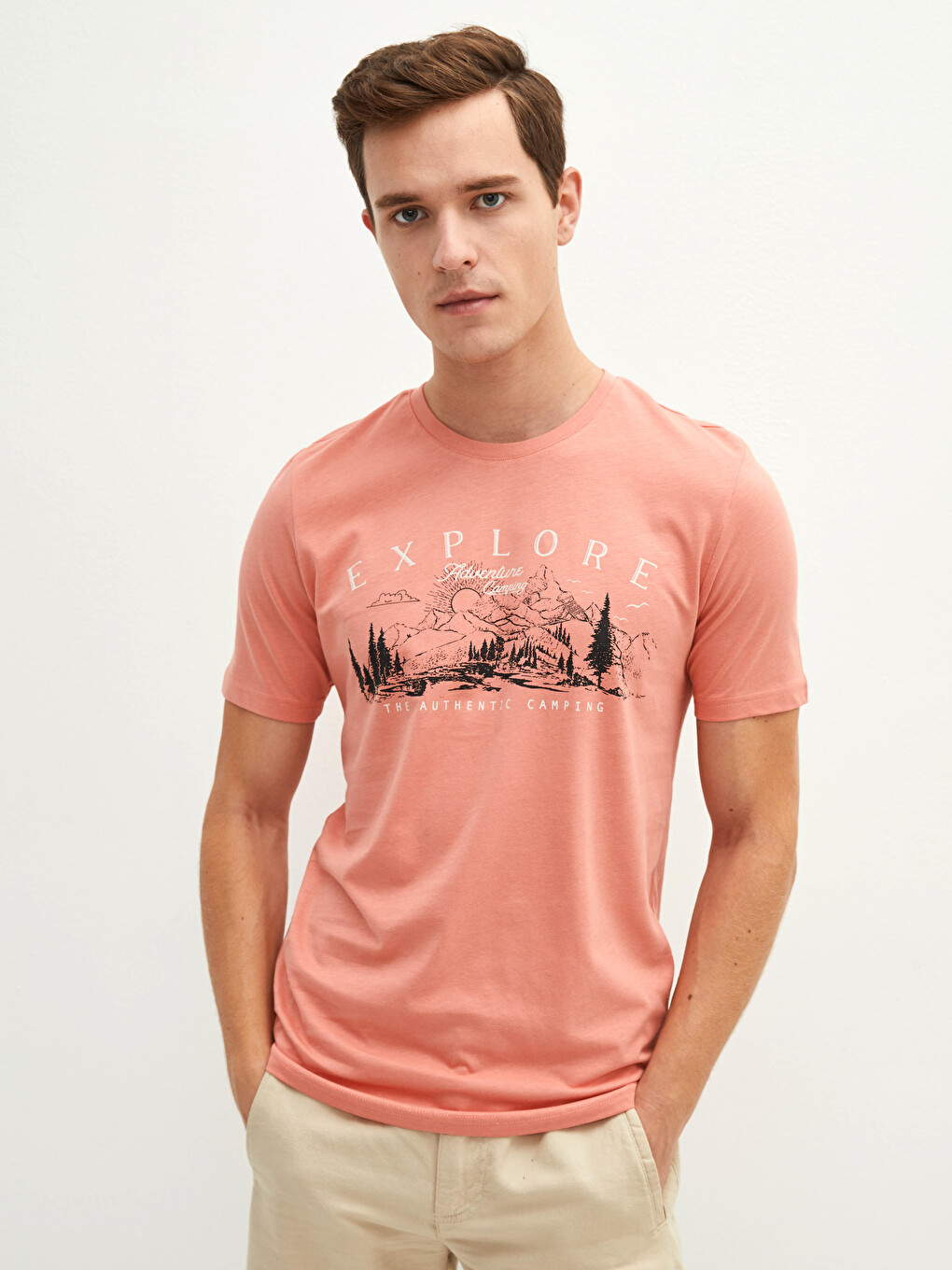 Crew Neck Short Sleeve Printed Combed Cotton Men's T-shirt-1