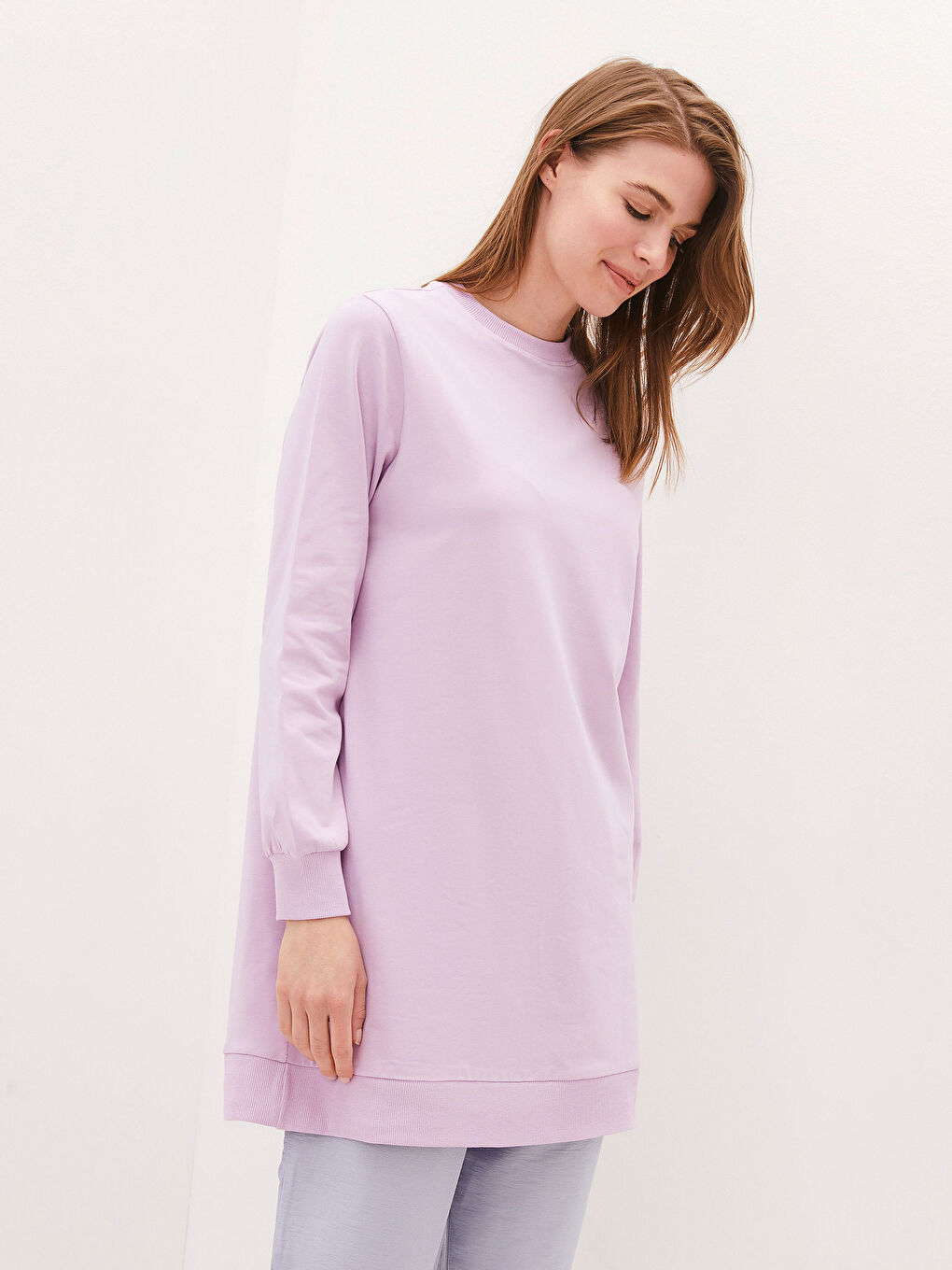 Crew Neck Plain Long Sleeve Women's Tunic-2