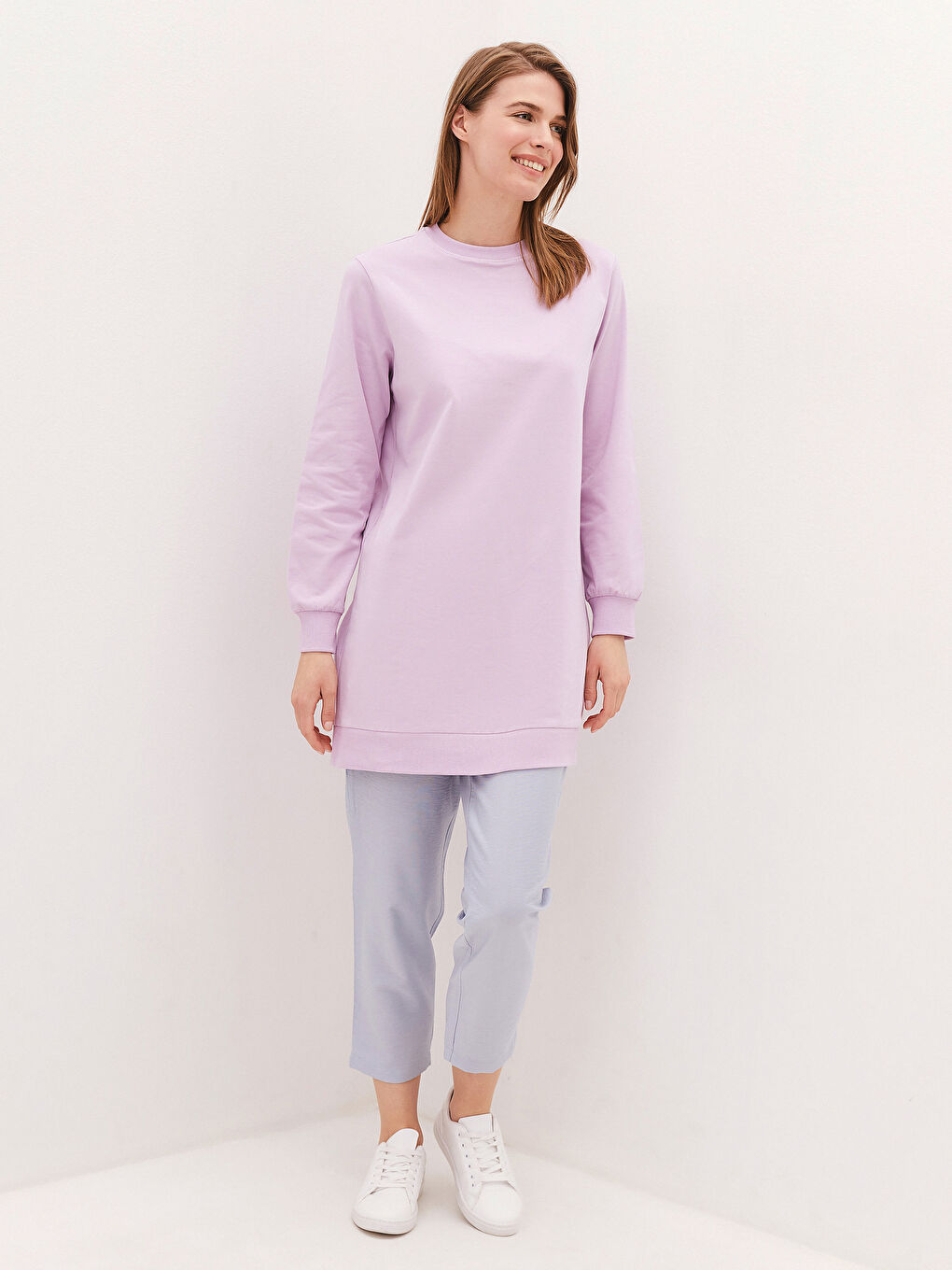 Crew Neck Plain Long Sleeve Women's Tunic-3