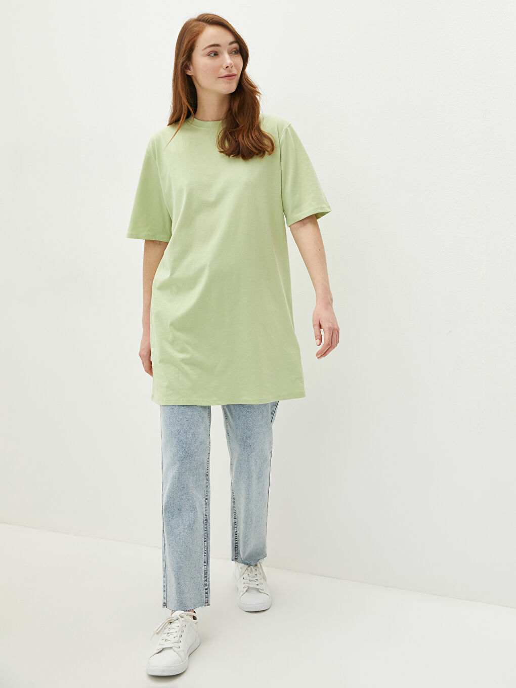 Tunika od pamuka sa okruglim izrezom, ravna, kratki rukav za žene-2