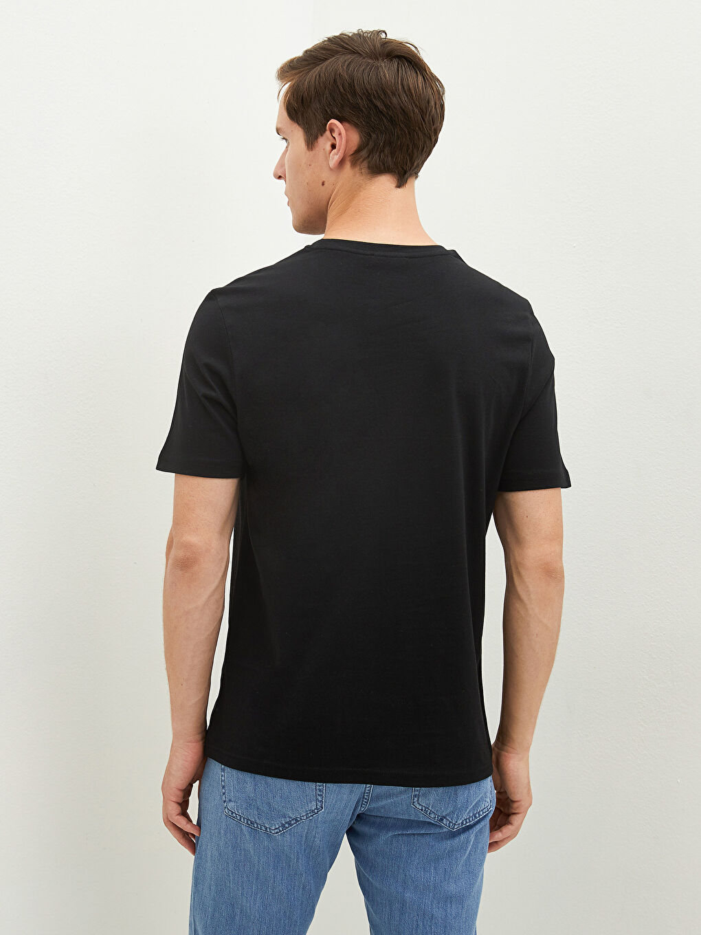 Siyah Bisiklet Yaka Kısa Kollu Baskılı Penye Erkek Tişört-4
