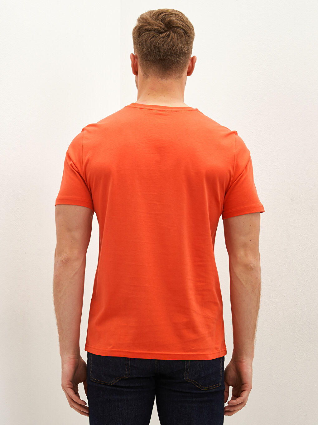 Turuncu Bisiklet Yaka Kısa Kollu Baskılı Penye Erkek Tişört-3