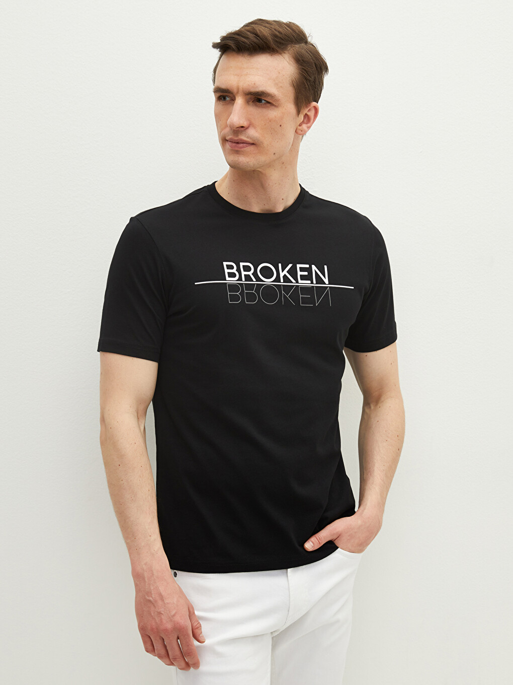 Crew Neck Short Sleeve Printed Combed Cotton Men's T-shirt-1