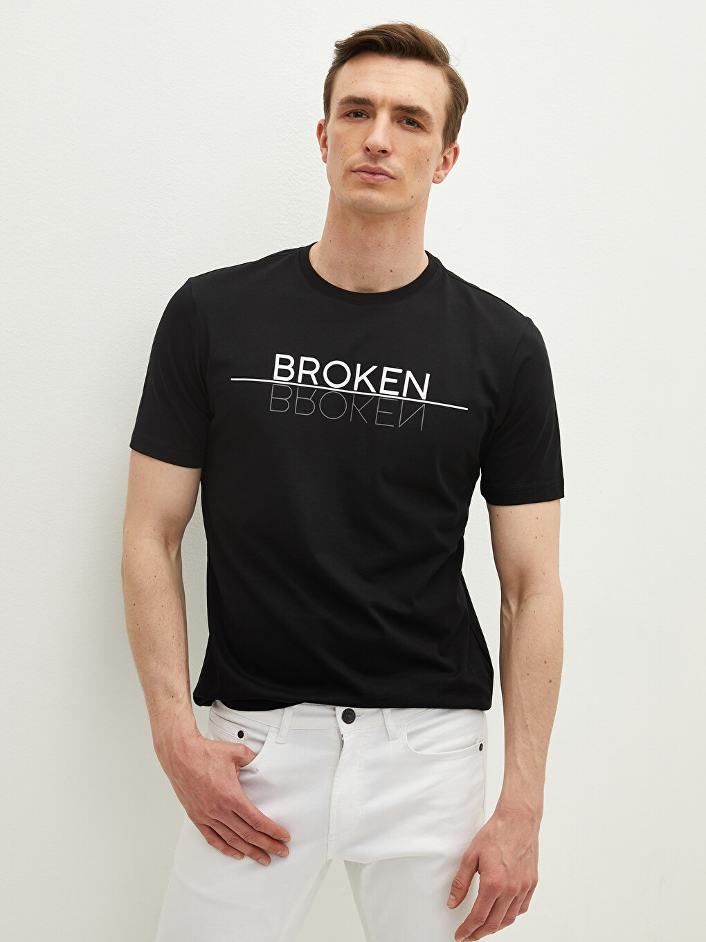 Crew Neck Short Sleeve Printed Combed Cotton Men's T-shirt-2