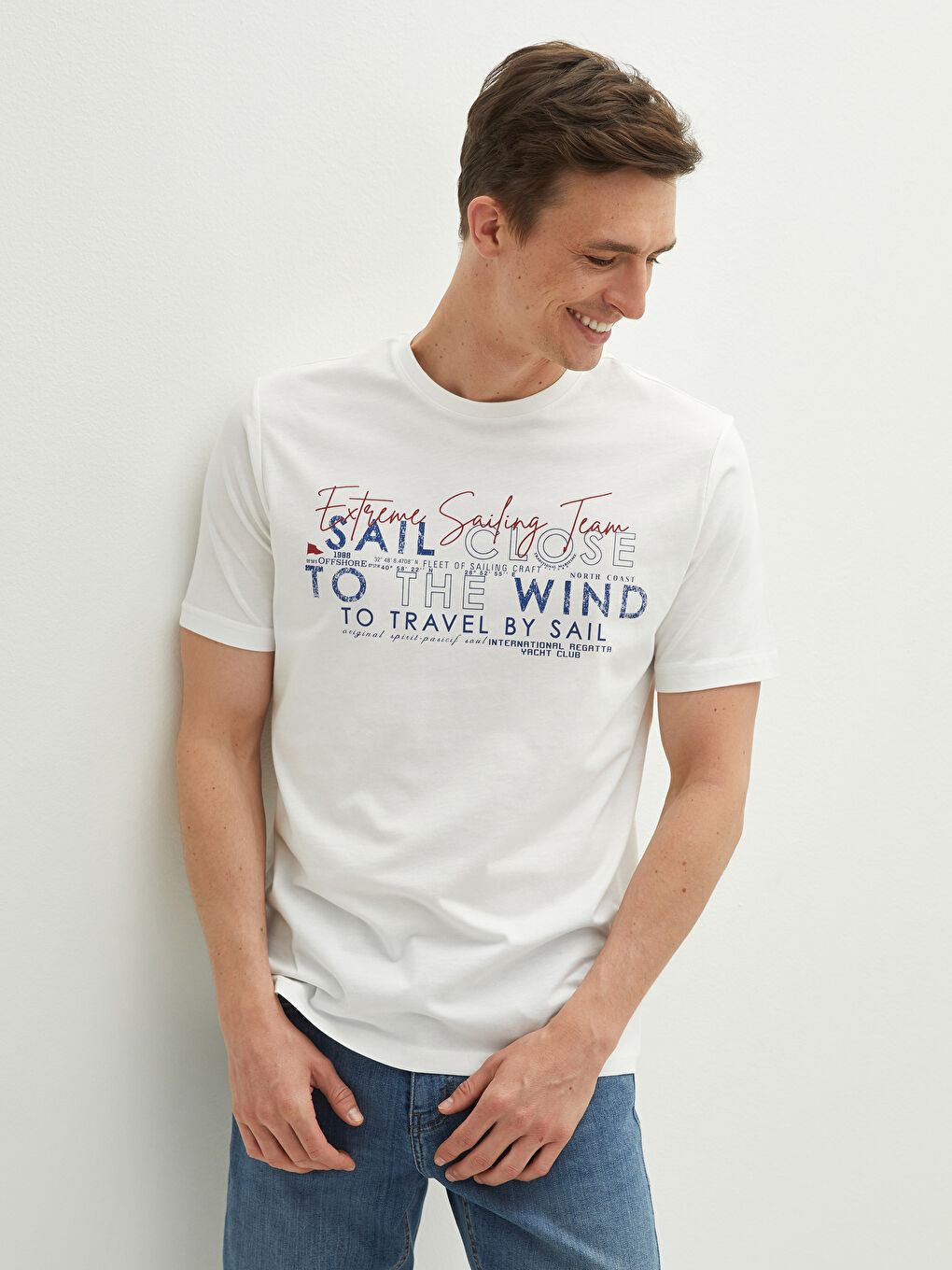 Футболка Мужская с Круглым Вырезом, Коротким Рукавом, С Принтом, Из Гребенного Хлопка