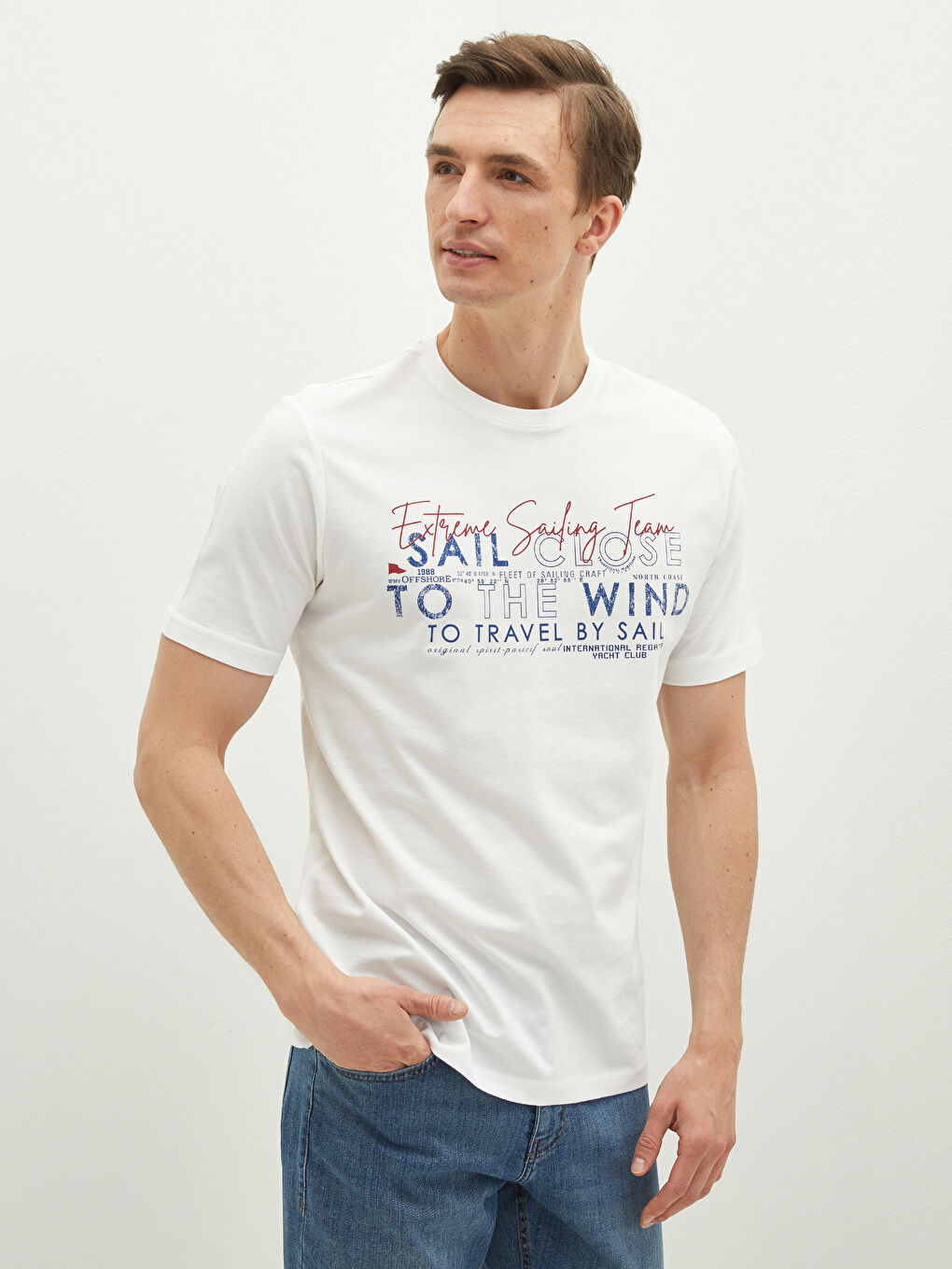 Футболка Мужская с Круглым Вырезом, Коротким Рукавом, С Принтом, Из Гребенного Хлопка-1