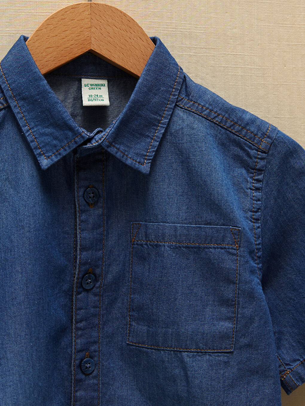 İndigo Kısa Kollu Basic Pamuklu Erkek Bebek Jean Gömlek-1