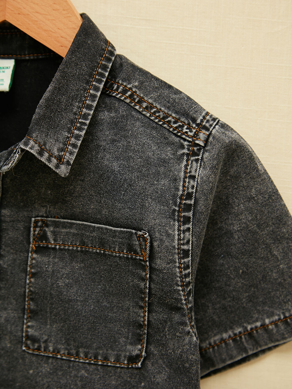 Short Sleeve Basic Baby Boy Jean Shirt-1