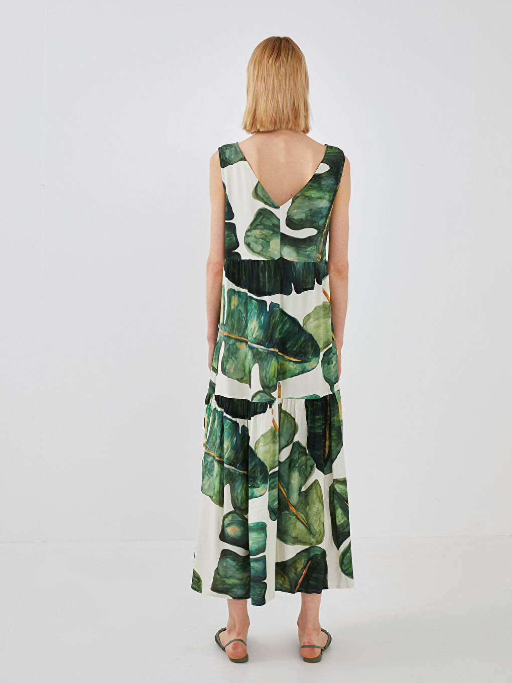 Robe Femme Sans Manches à Motifs en Viscose avec Encolure en V-5