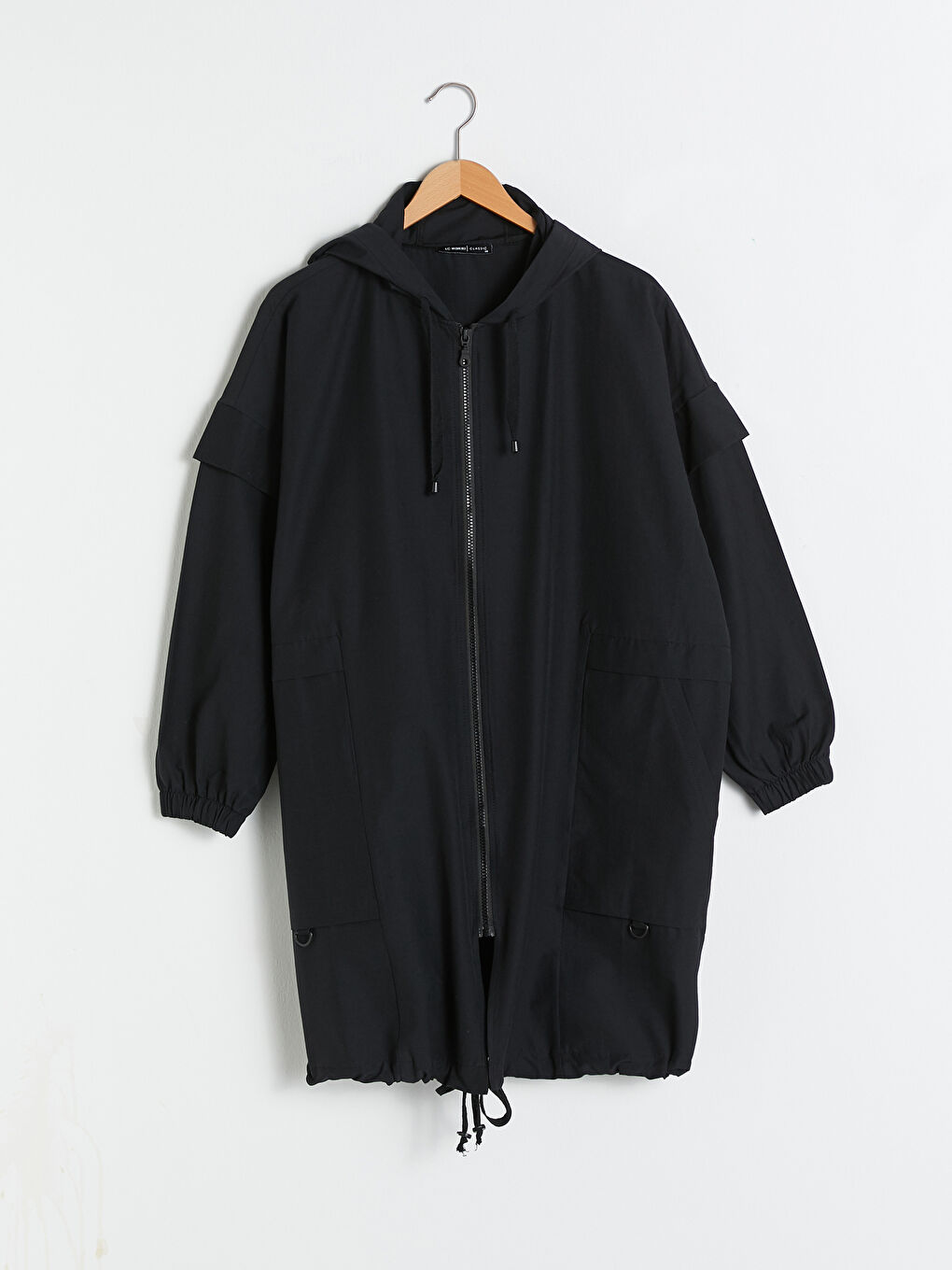 Siyah Kapüşonlu Düz Uzun Kollu Kadın Tunik-6