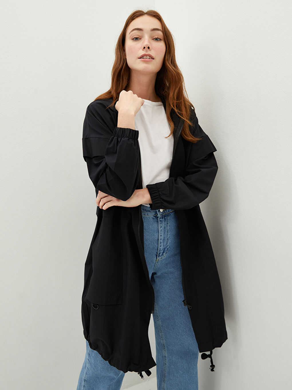 Siyah Kapüşonlu Düz Uzun Kollu Kadın Tunik-2