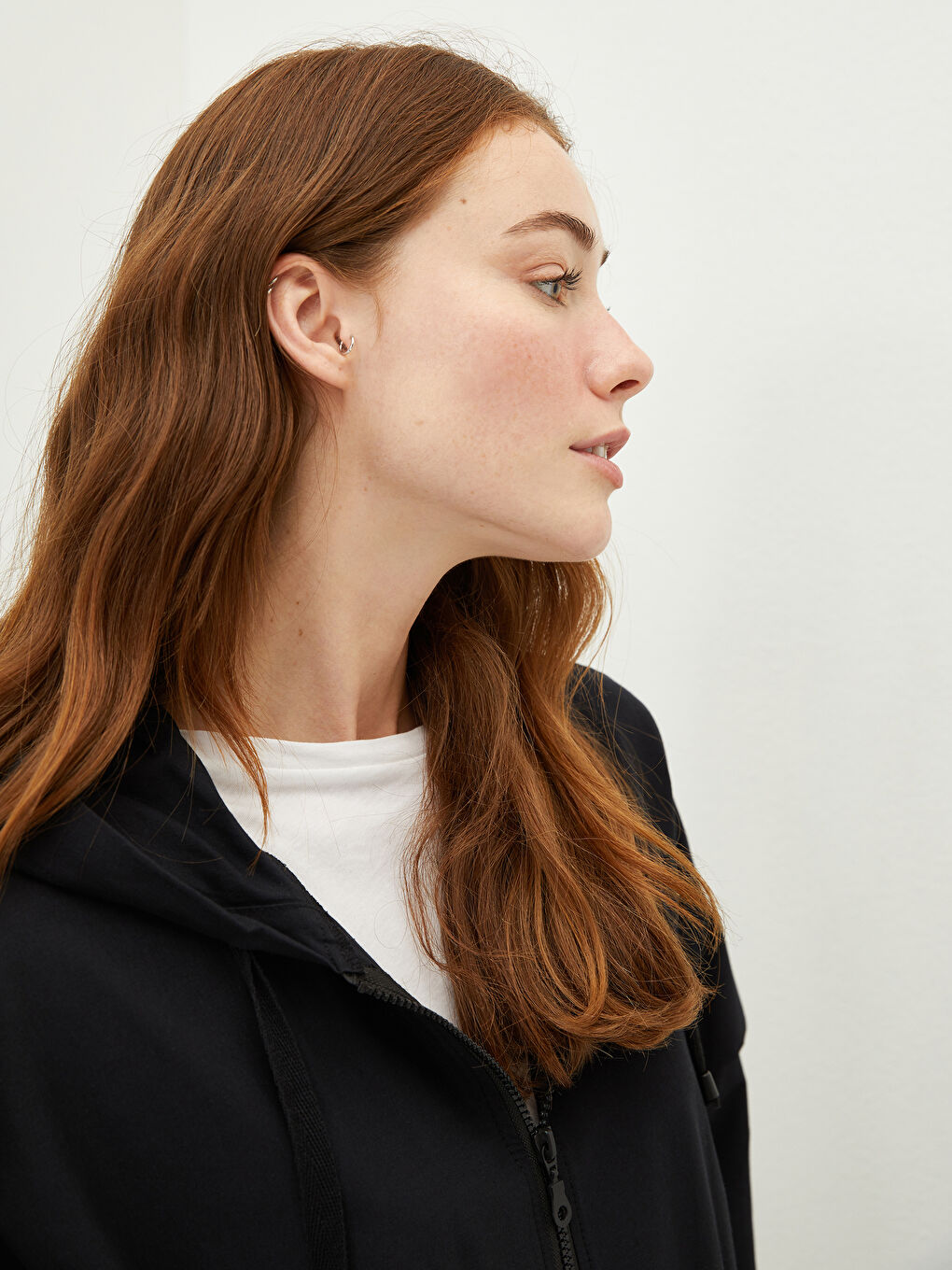 Siyah Kapüşonlu Düz Uzun Kollu Kadın Tunik-4