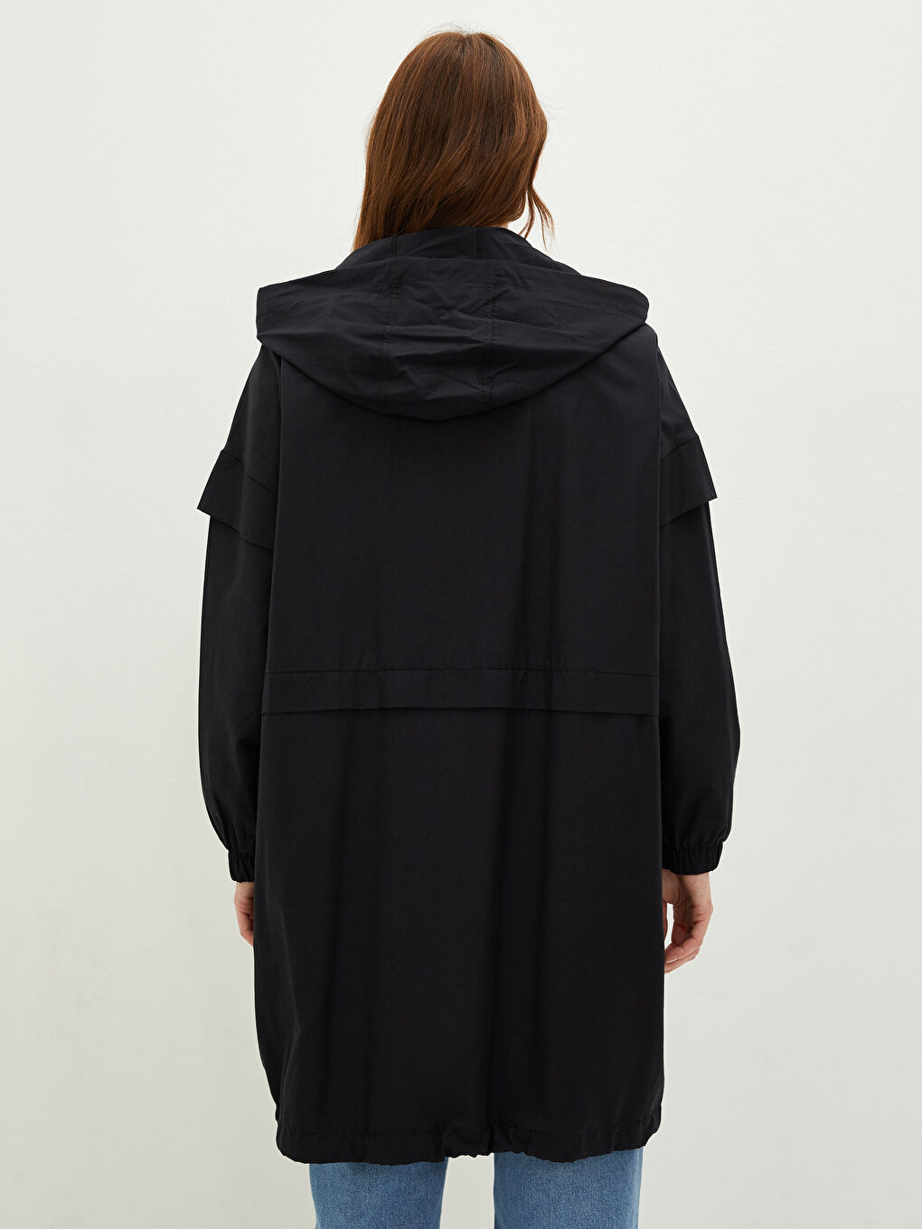 Siyah Kapüşonlu Düz Uzun Kollu Kadın Tunik-5
