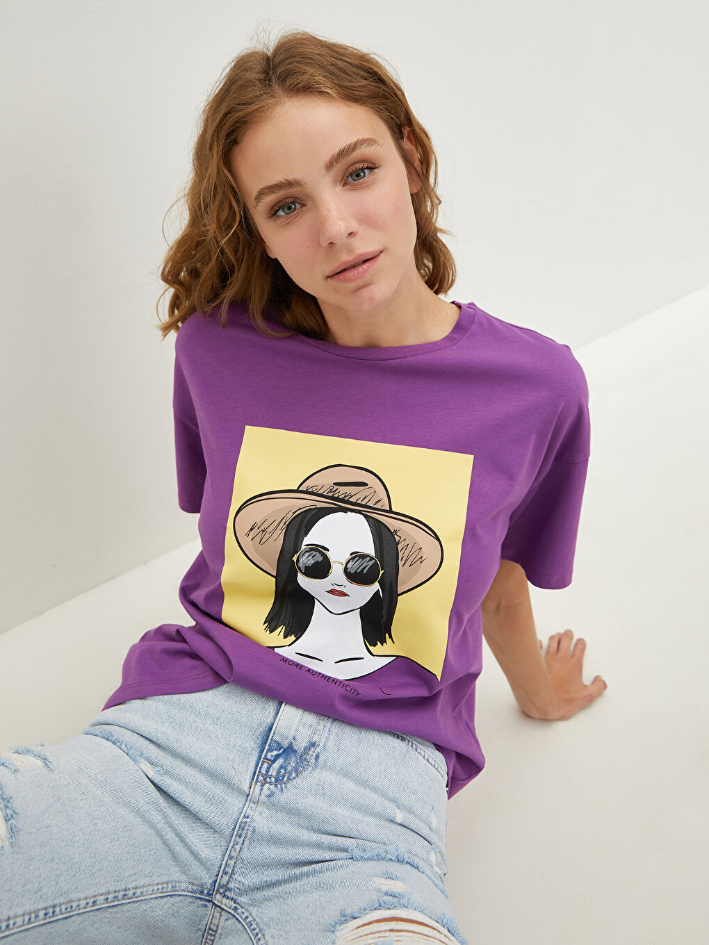 Футболка с круглым вырезом, с принтом, с коротким рукавом, из хлопка, для женщин-2