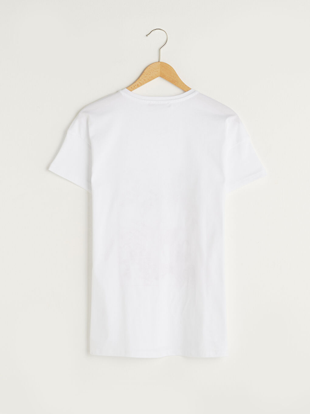 Ekru Bisiklet Yaka Baskılı Kısa Kollu Pamuklu Kadın Tişört-5