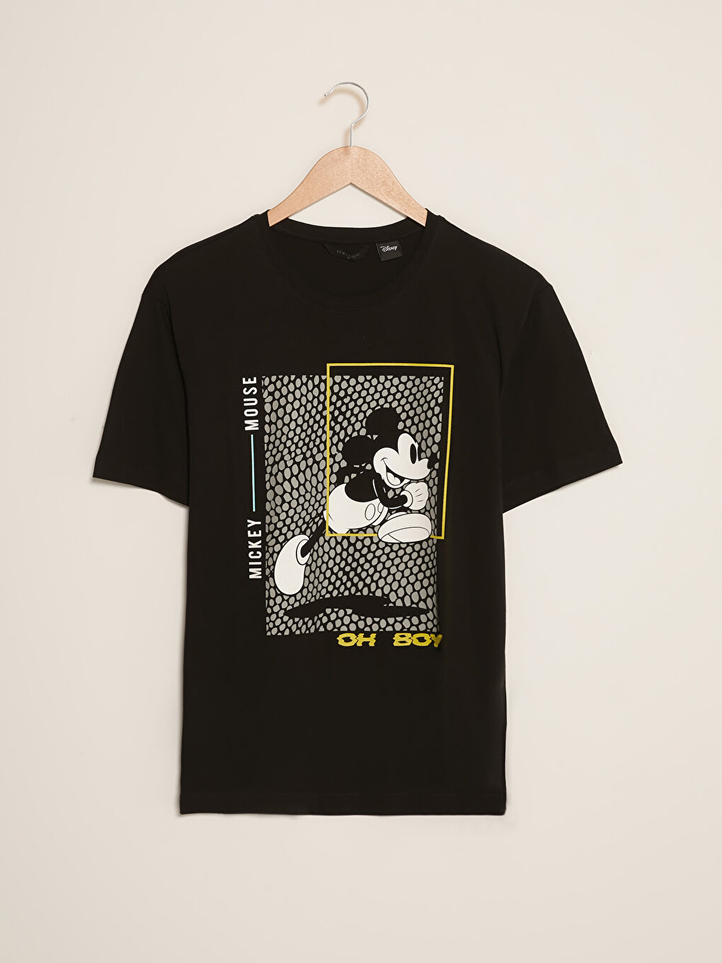 Siyah Bisiklet Yaka Kısa Kollu Mickey Mouse Baskılı Penye Erkek Tişört-5