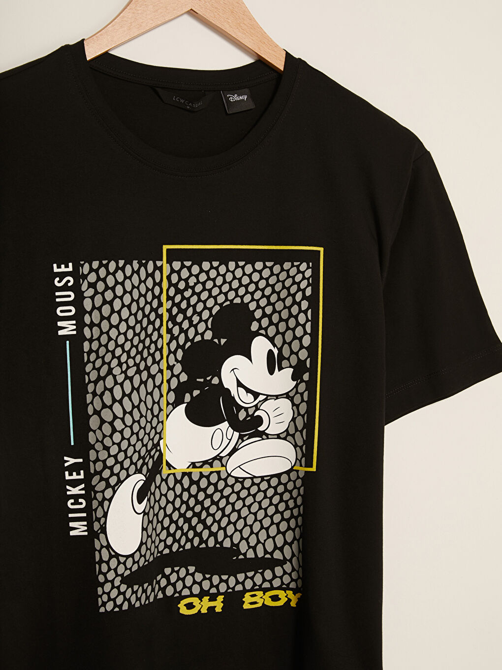 Siyah Bisiklet Yaka Kısa Kollu Mickey Mouse Baskılı Penye Erkek Tişört-7