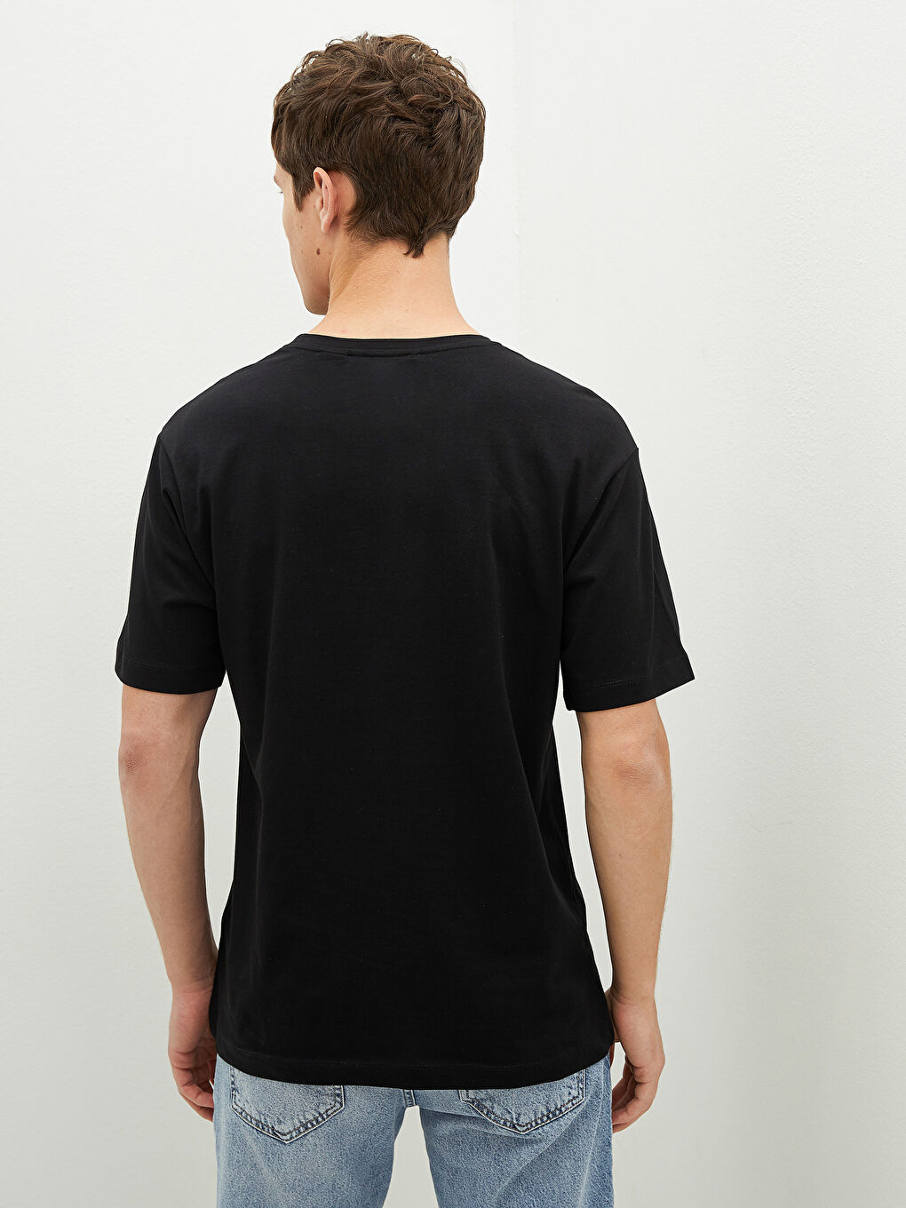 Siyah Bisiklet Yaka Kısa Kollu Mickey Mouse Baskılı Penye Erkek Tişört-4