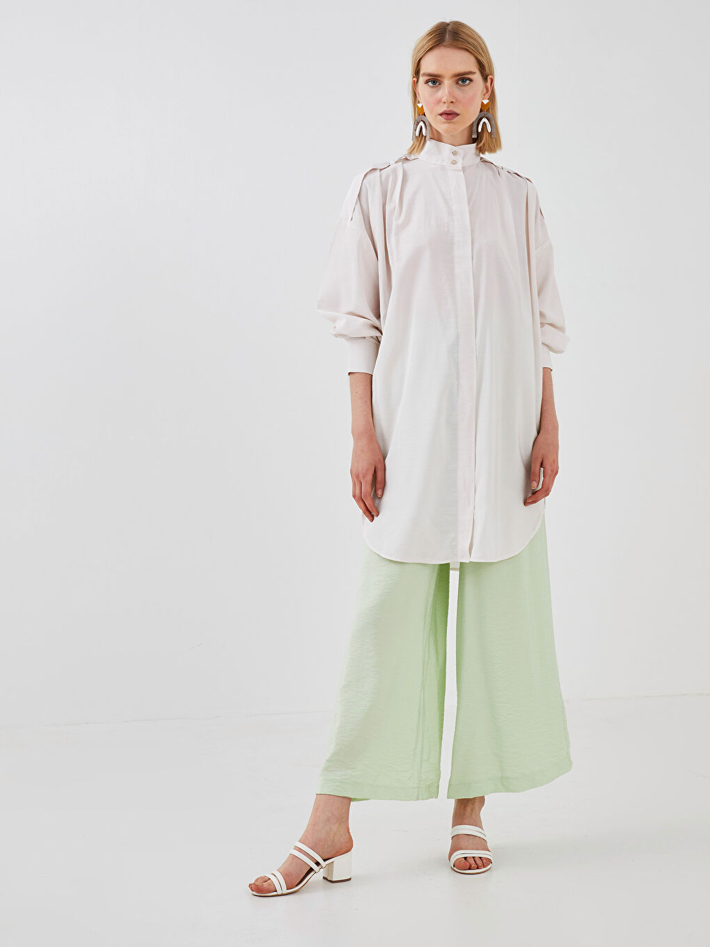 Turtleneck Straight Long Sleeve Poplin Women's Tunic-2