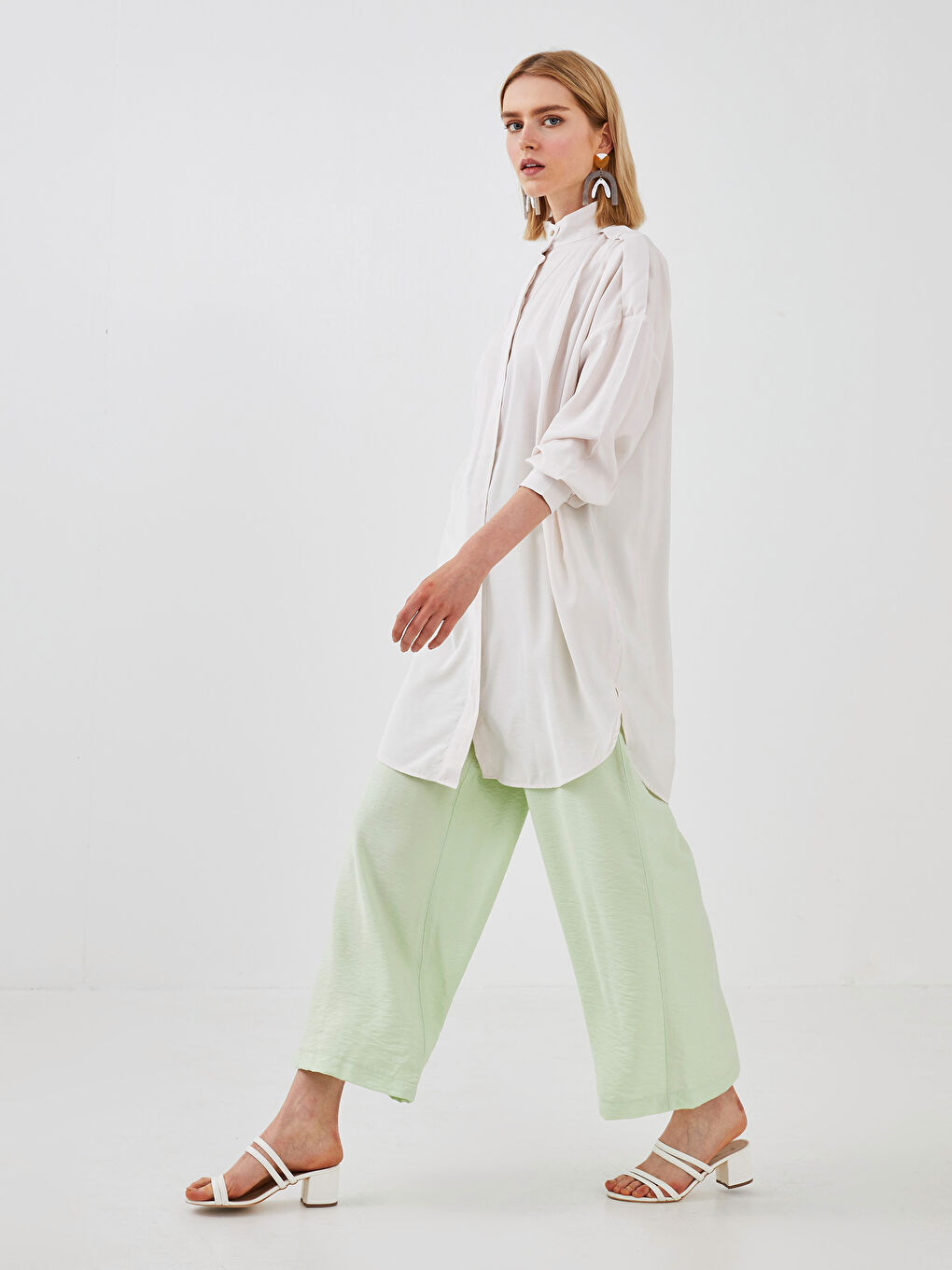 Turtleneck Straight Long Sleeve Poplin Women's Tunic-3