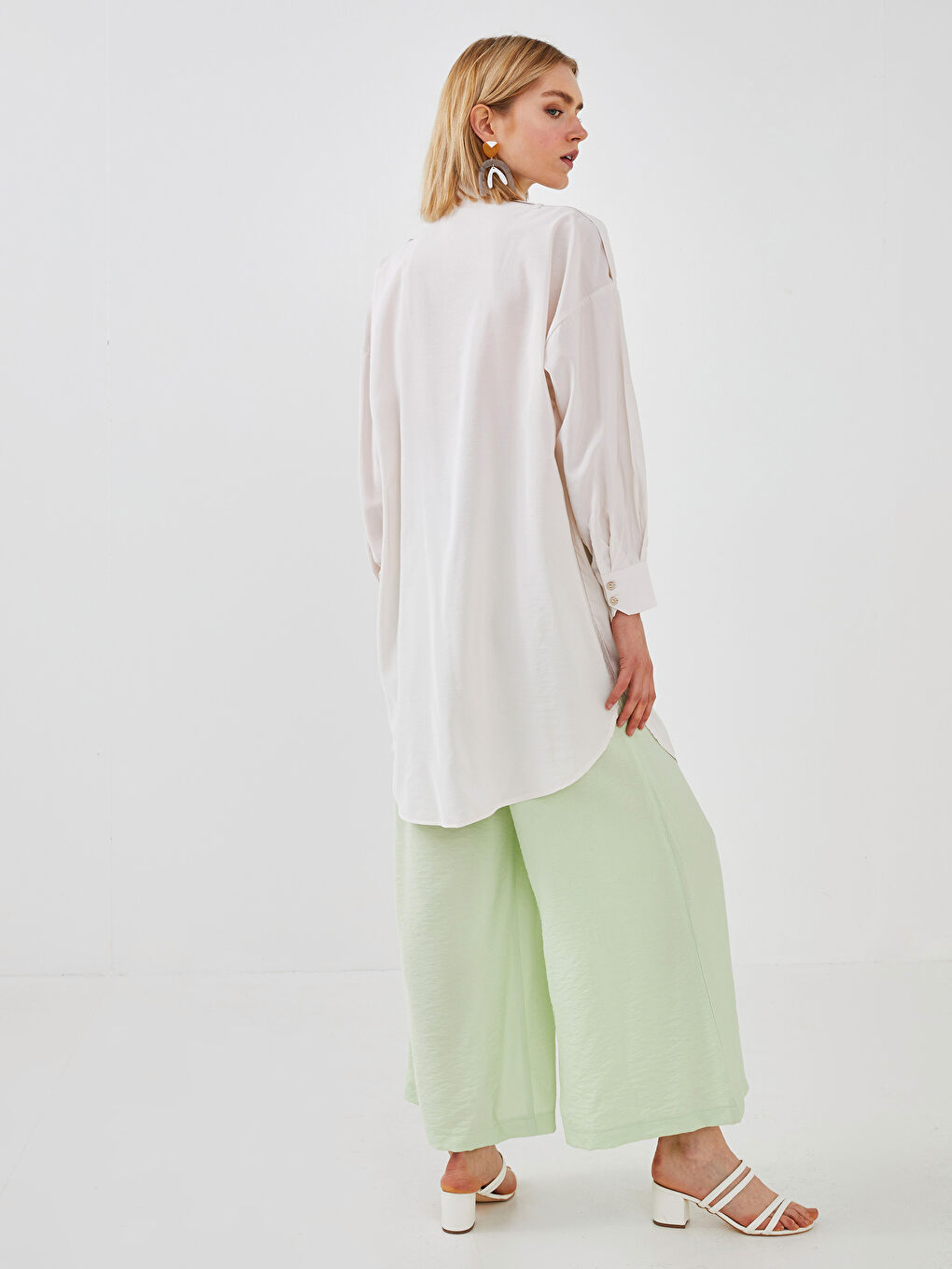 Turtleneck Straight Long Sleeve Poplin Women's Tunic-5