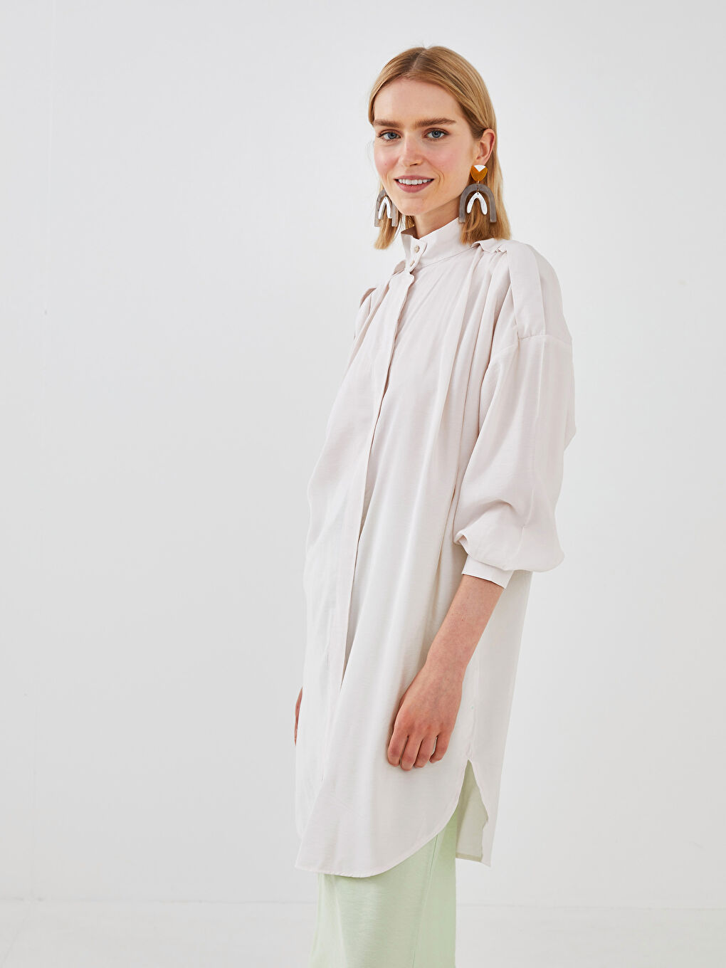 Turtleneck Straight Long Sleeve Poplin Women's Tunic-1