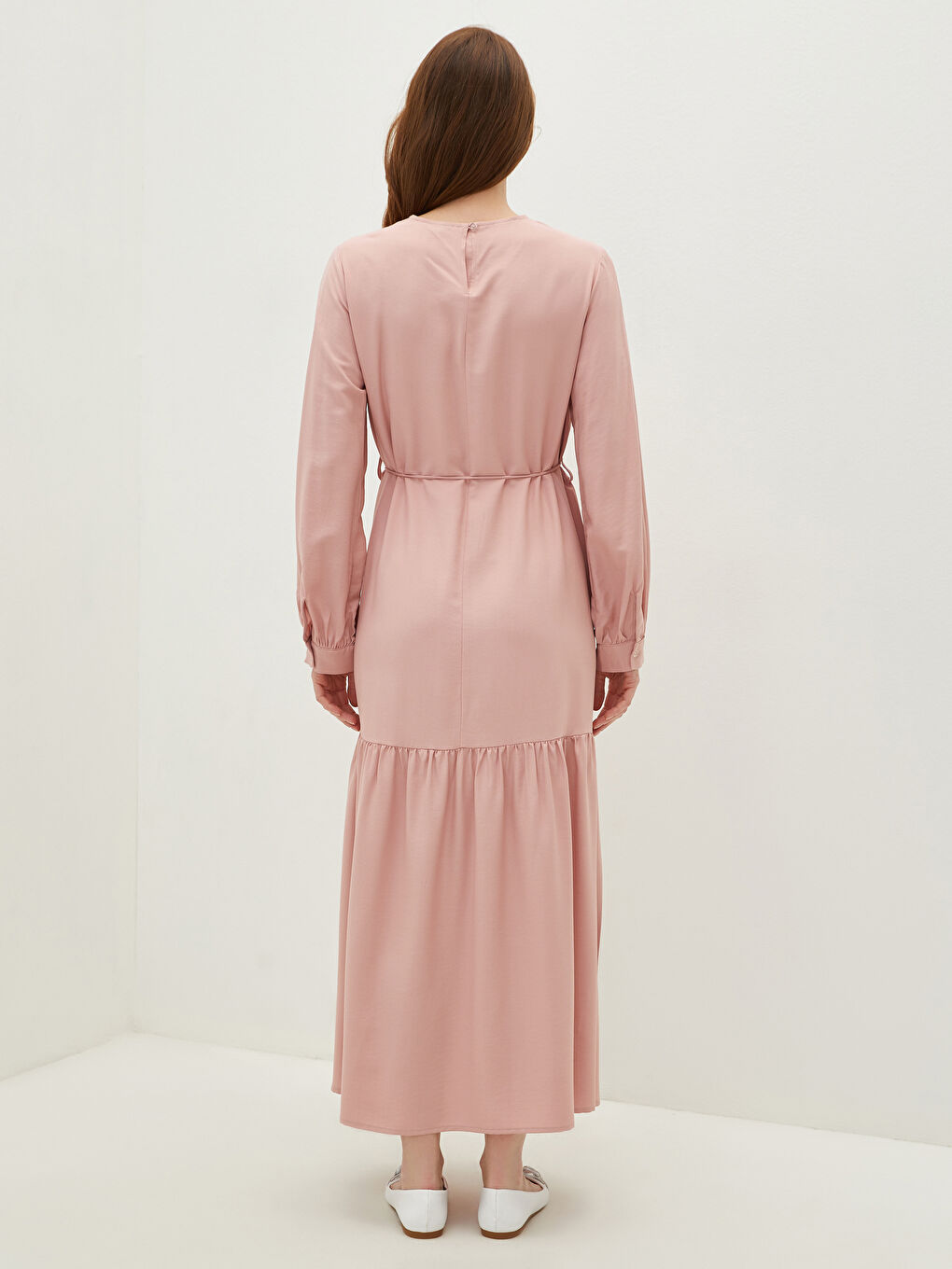 LCW Modest Crew Neck Waist Tied Detailed Long Sleeve Women's Dress -S1IH19Z8-V08