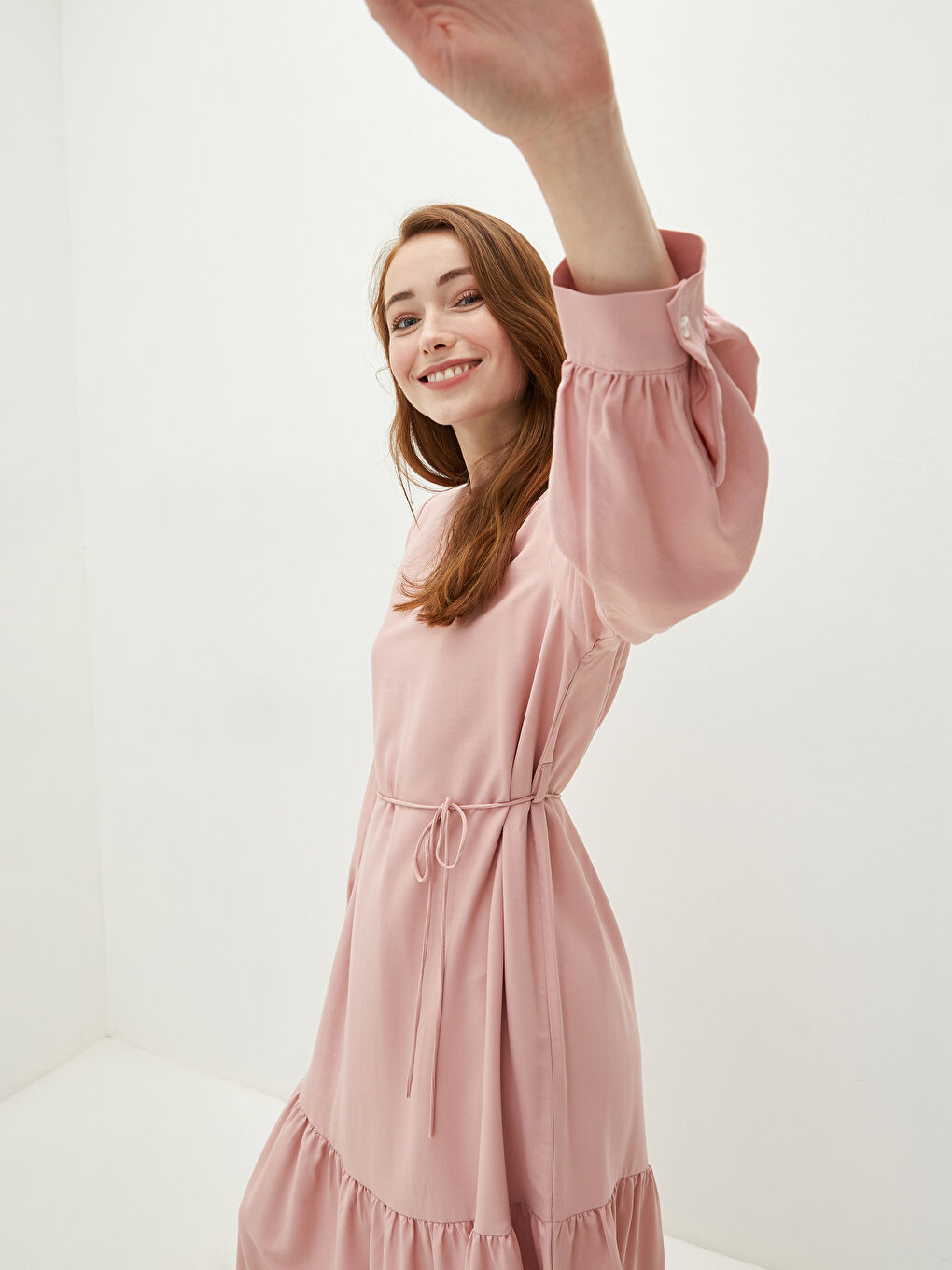 LCW Modest Crew Neck Waist Tied Detailed Long Sleeve Women's Dress -S1IH19Z8-V08