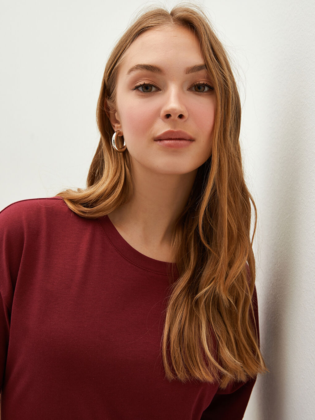 Robe Femme à Col Rond Unie à Manches Courtes-3