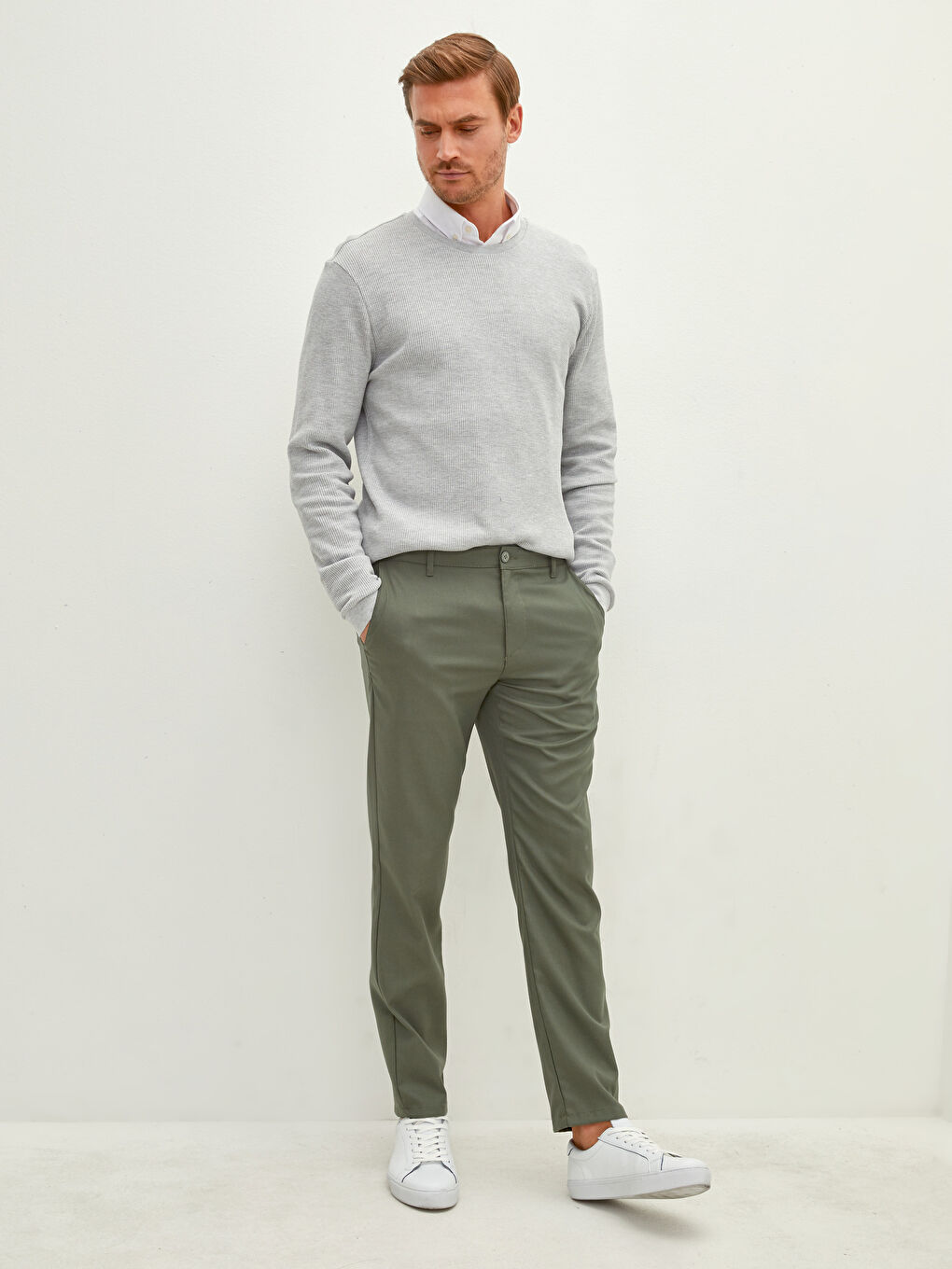 Yeşil Slim Fit Armürlü Erkek Pantolon-3