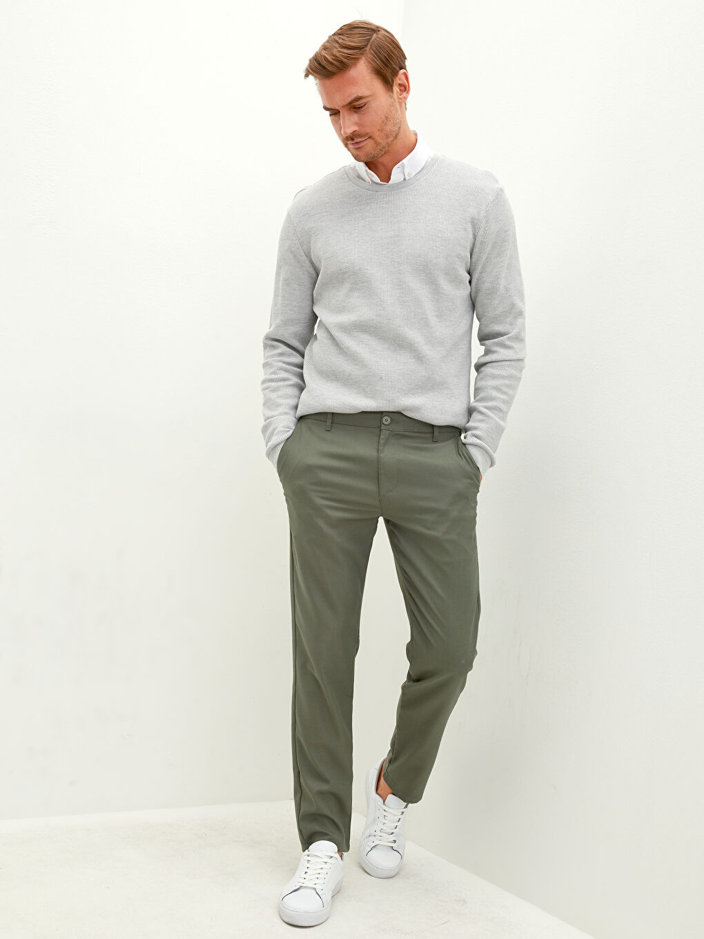 Yeşil Slim Fit Armürlü Erkek Pantolon