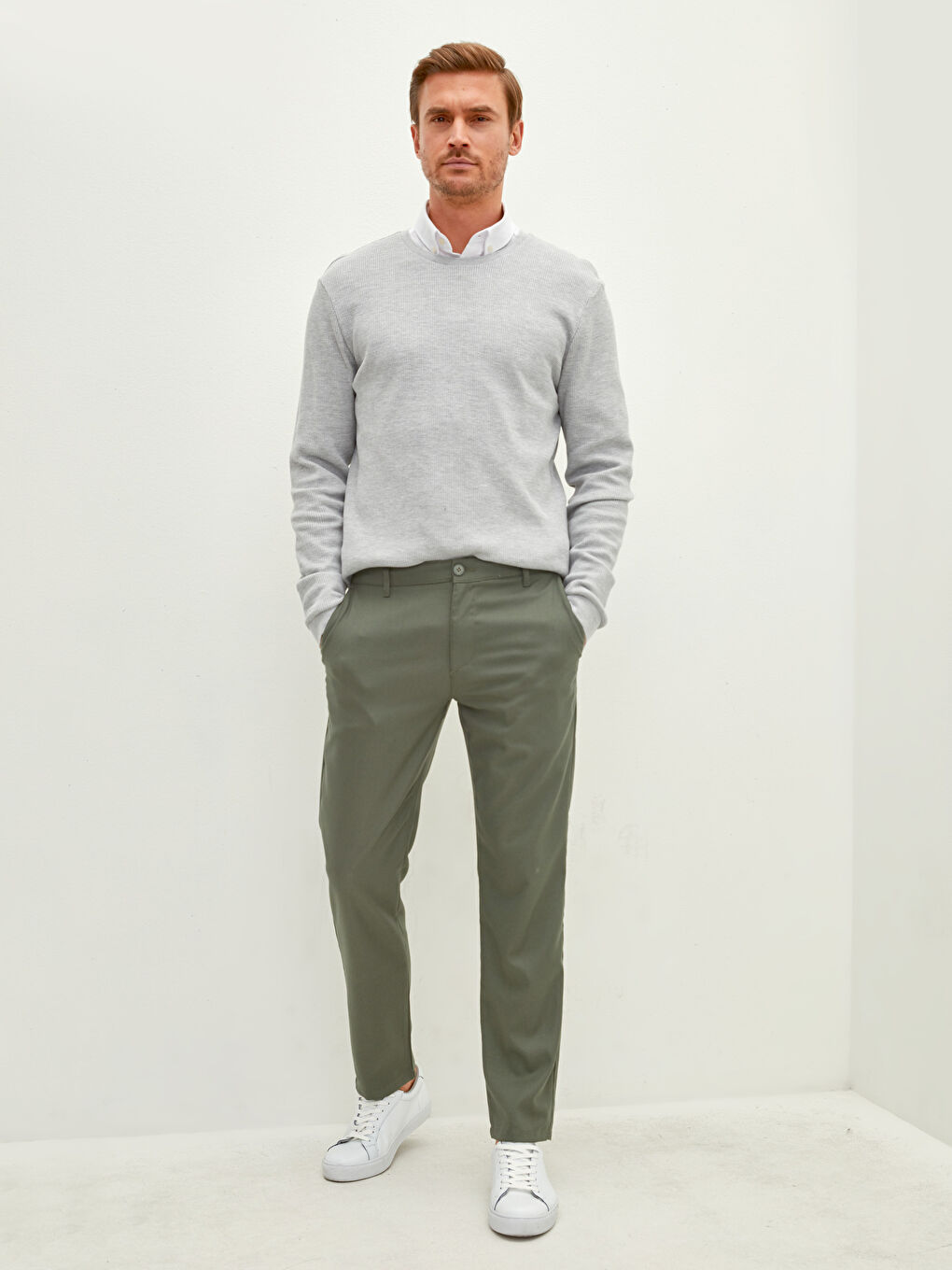 Yeşil Slim Fit Armürlü Erkek Pantolon-1