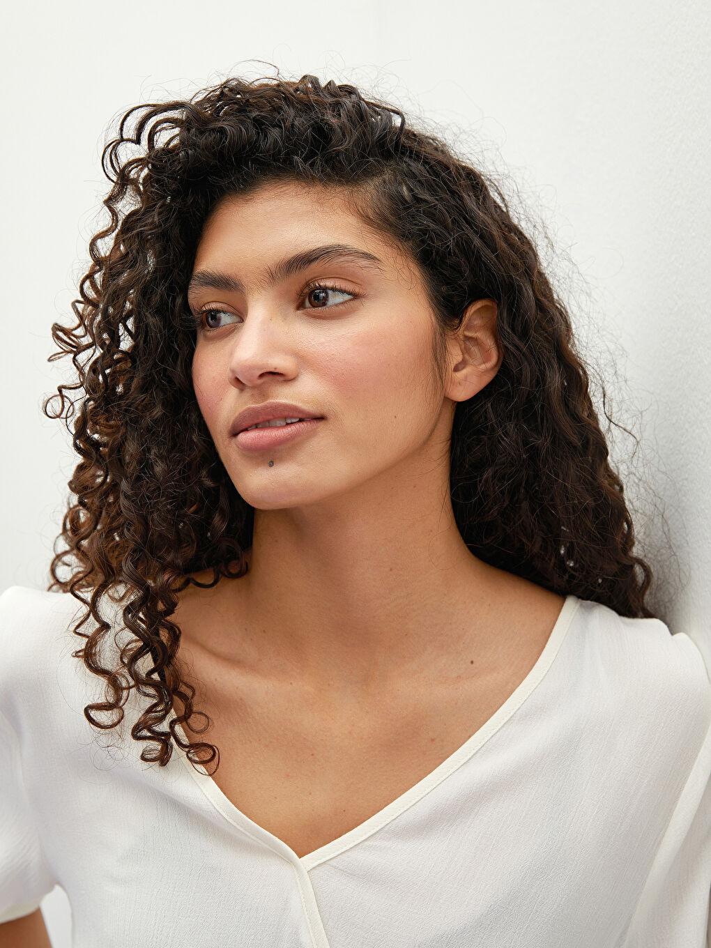 Doppelreihige V-Ausschnitt Gerade Langarm Knitterstoff Frauen Bluse-1