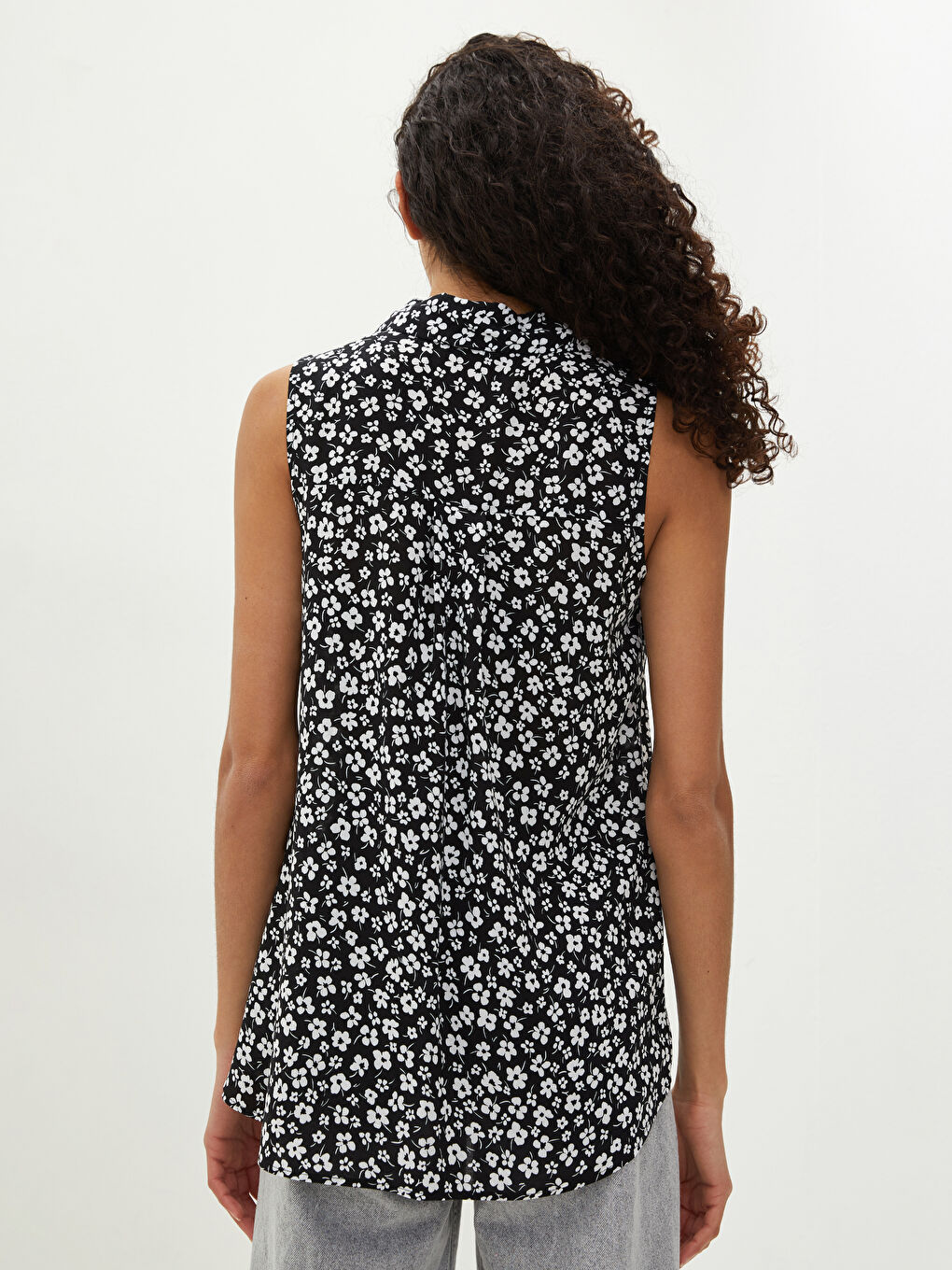 Рубашка Женская Цветочная из Вуали Без Рукавов-4