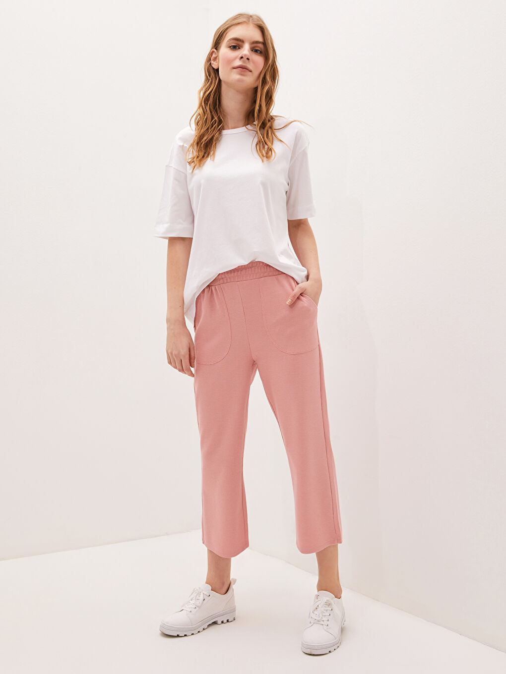 LCW Vision Elastischer Bund Flache Tasche Detaillierte Strukturierte Stoff Damen Jogginghose -S1II56Z8-GED