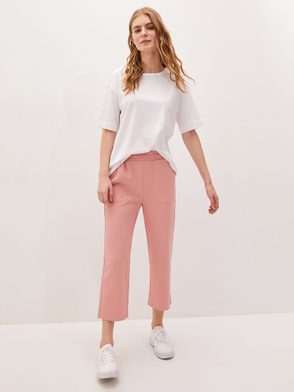 LCW Vision Elastischer Bund Flache Tasche Detaillierte Strukturierte Stoff Damen Jogginghose -S1II56Z8-GED