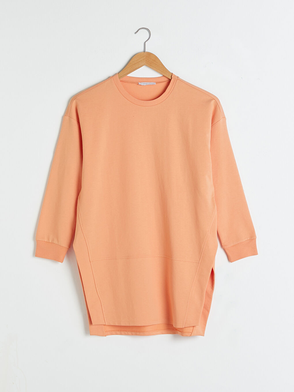 Mercan Bisiklet Yaka Düz Uzun Kollu Kadın Sweatshirt Tunik-4