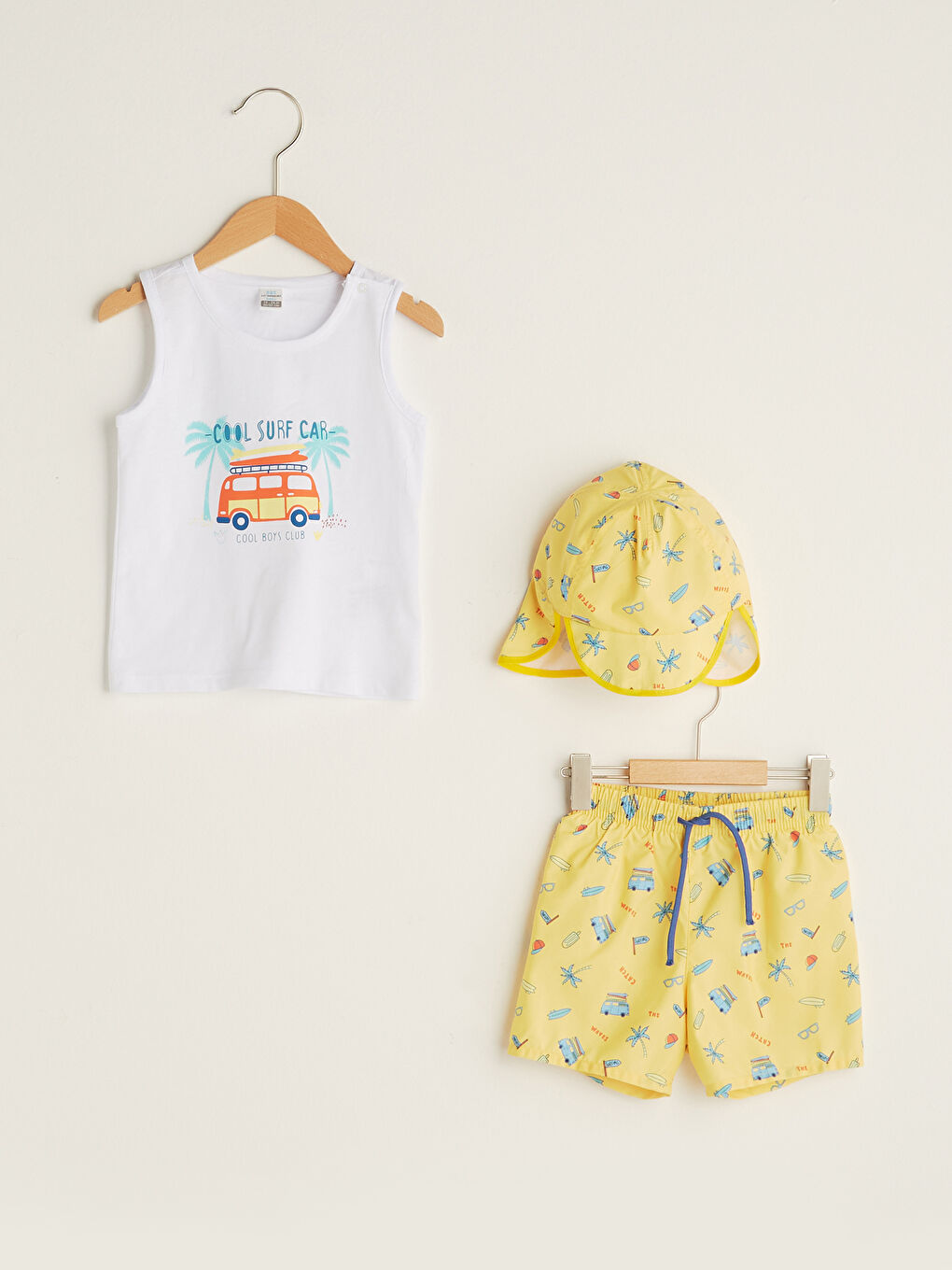 Crew Neck Printed Fishnet Detailed Baby Boy Swimming Suit 3 Pieces -S1II79Z1-E5X