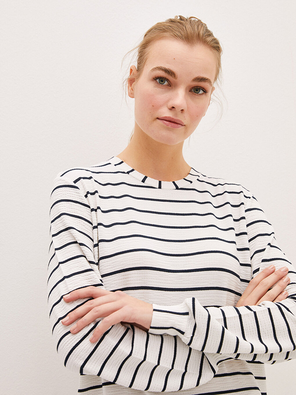 Crew Neck Striped Long Sleeve Women's Tunic-1