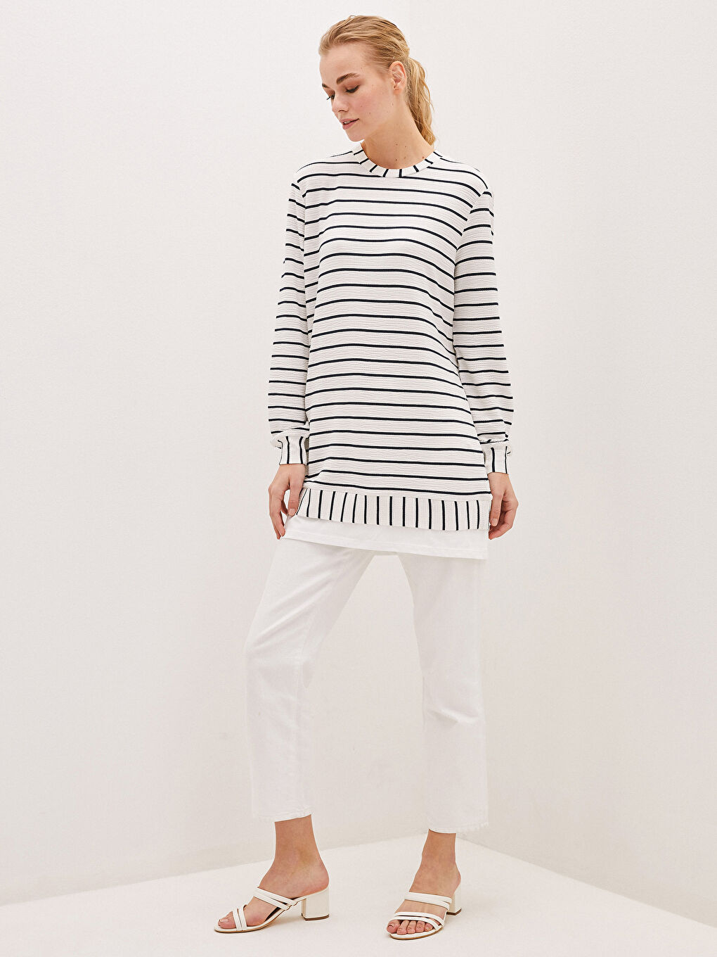 Crew Neck Striped Long Sleeve Women's Tunic-3